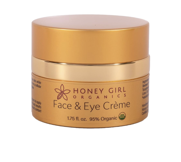 Honey Girl Organics Face & Eye Crème, USDA Certified Organic Facial Moisturizer & Under Eye Cream for Wrinkles, Dark Circles and Puffiness w/Hydrating Honey, Beeswax, Essential Oils & EVOO. 1.75oz